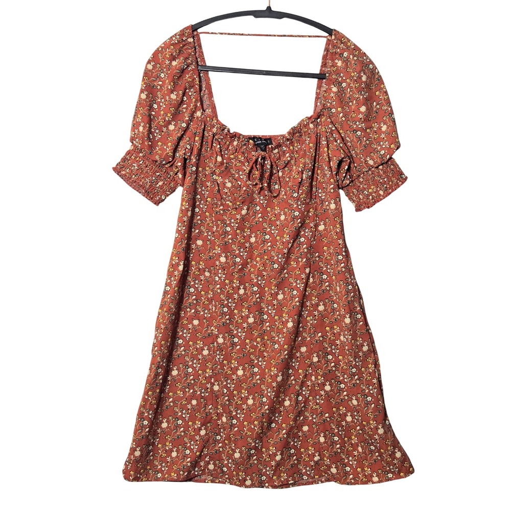 Trixxi Floral Puff Sleeve Mini Dress Rust Orange‎ M Cottagecore Boho Romantic